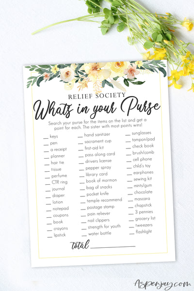 Floral Relief Society What's in your Purse