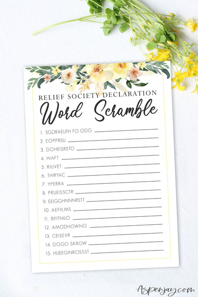 Floral Relief Society Word Scramble