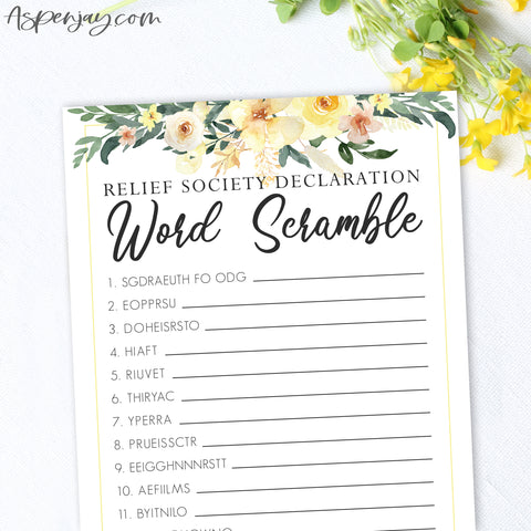 Floral Relief Society Word Scramble