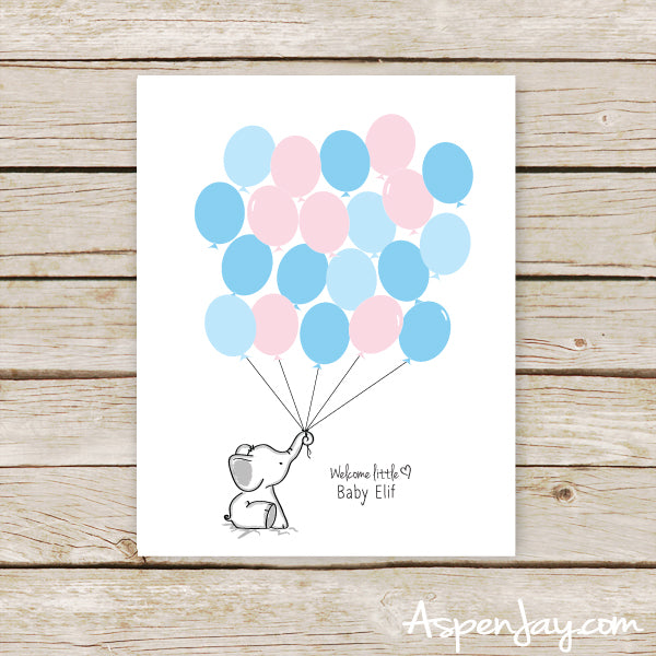 Gender Reveal Elephant Balloon Guest Book