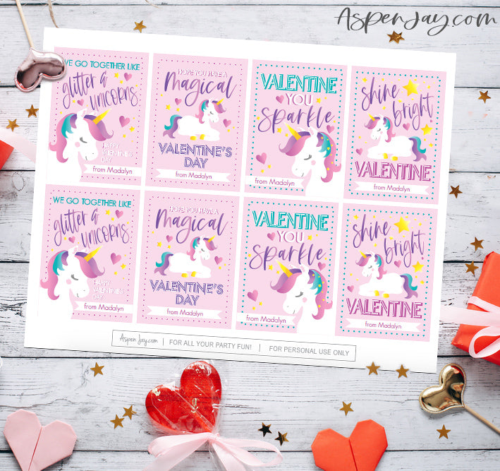 EDITABLE Unicorn Valentines