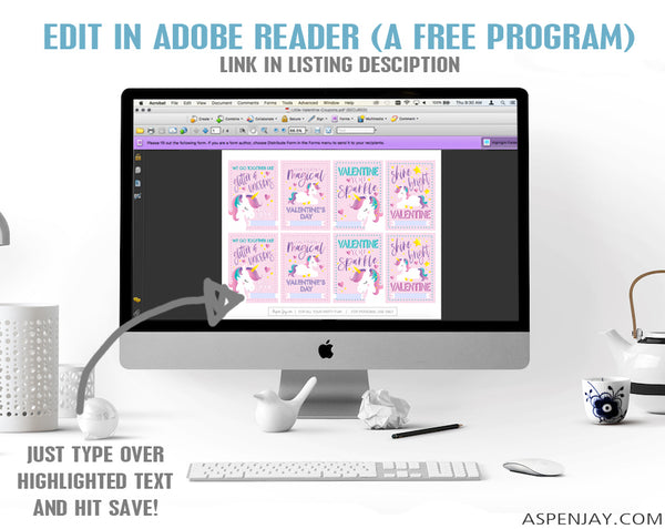 EDITABLE Unicorn Valentines