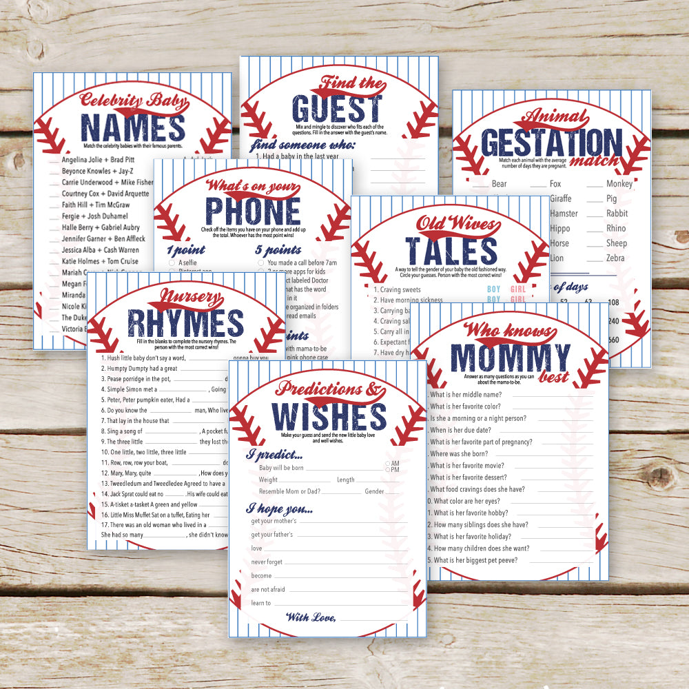 Baseball Baby Shower 8 Games Package