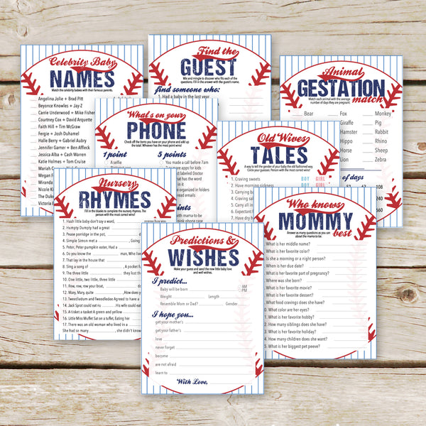 Baseball Baby Shower 8 Games Package