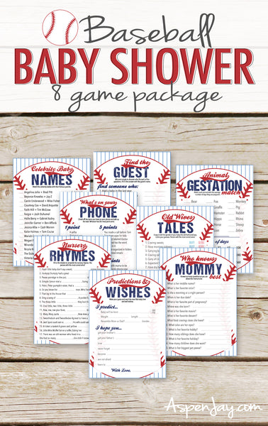 Baseball Baby Shower 8 Games Package