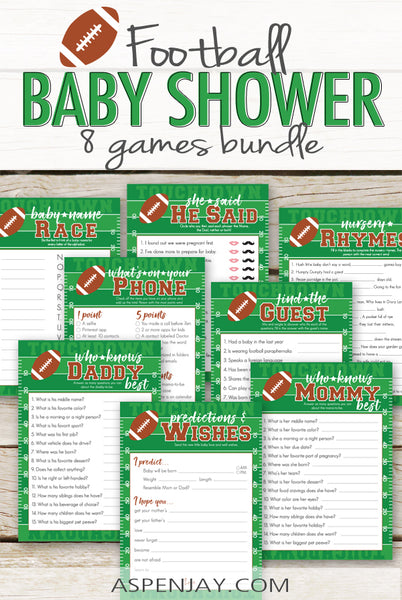 8 Football Baby Shower Games Package