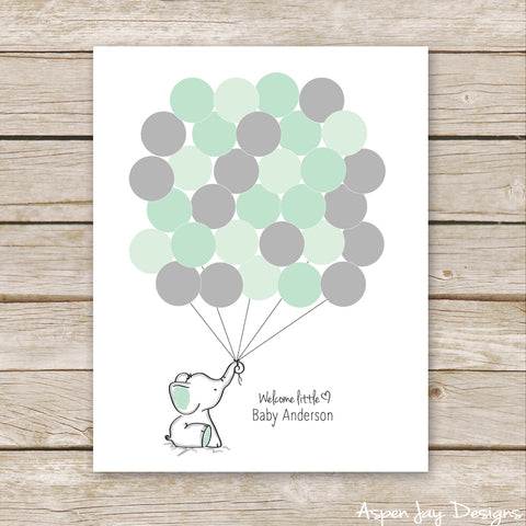 Green Elephant Balloon Guest Book