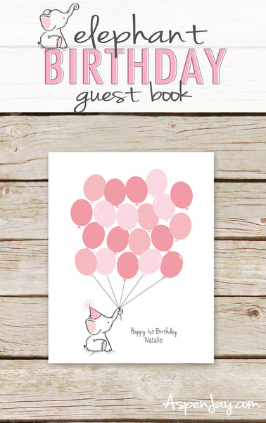 Pink Elephant Birthday Guest Book