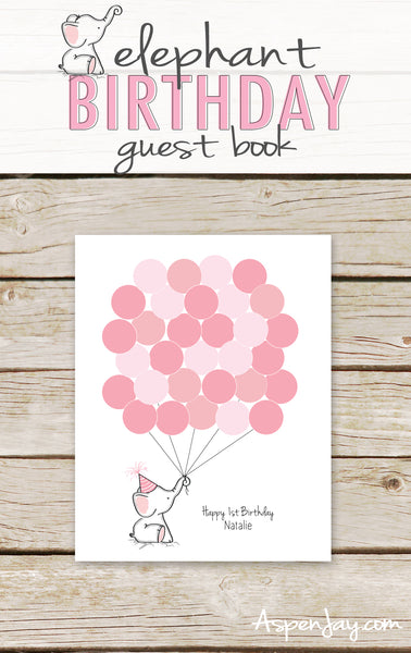 Pink Elephant Birthday Guest Book