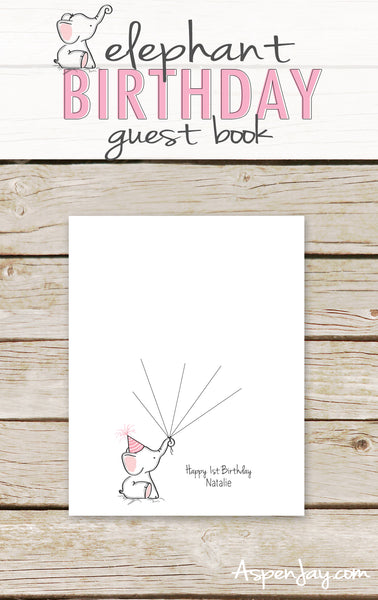 Pink Elephant Birthday Guest Book