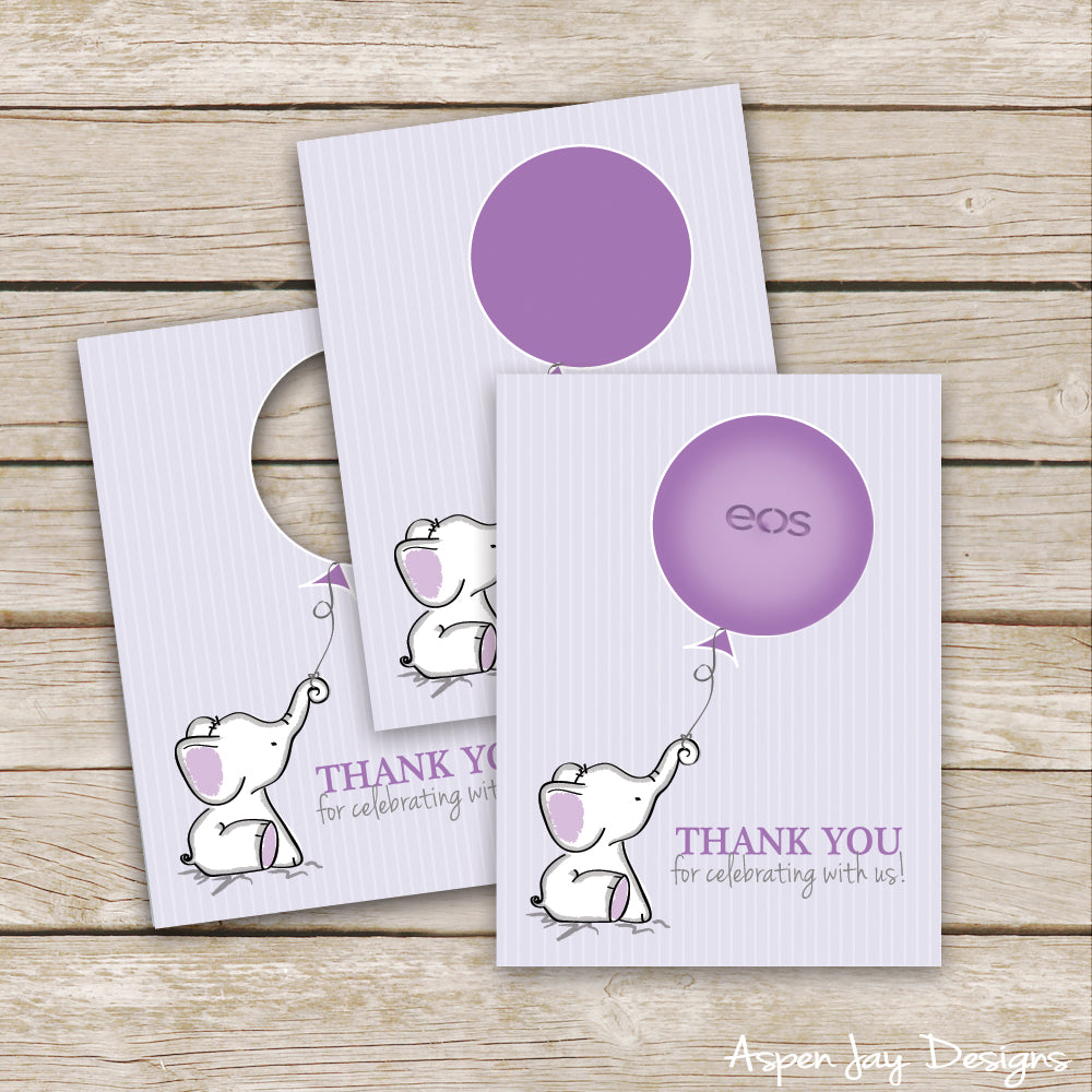 Purple Elephant EOS Lip Balm Favor Card