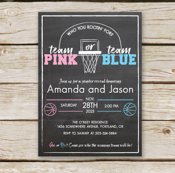 Basketball Gender Reveal Invitations