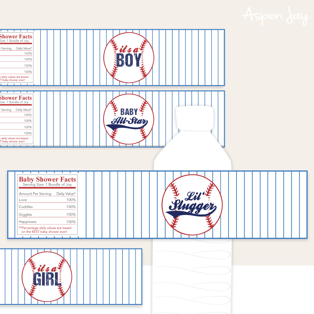 Baseball Baby Shower Water Bottle Labels