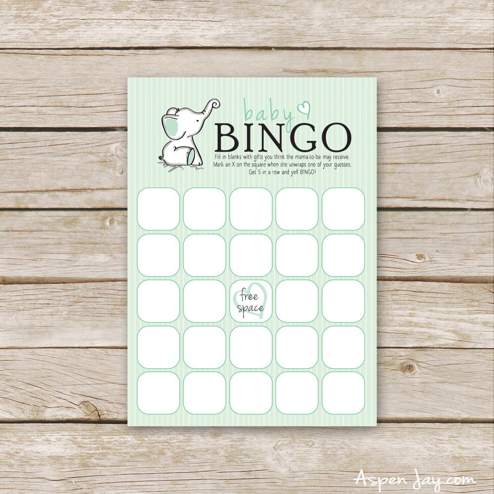 Green Elephant Baby Bingo