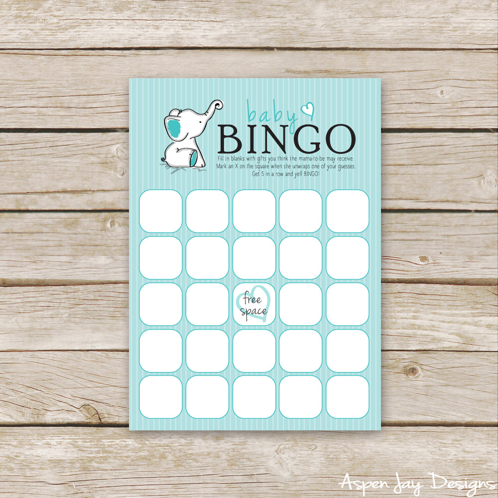 Turquoise Elephant Baby Bingo