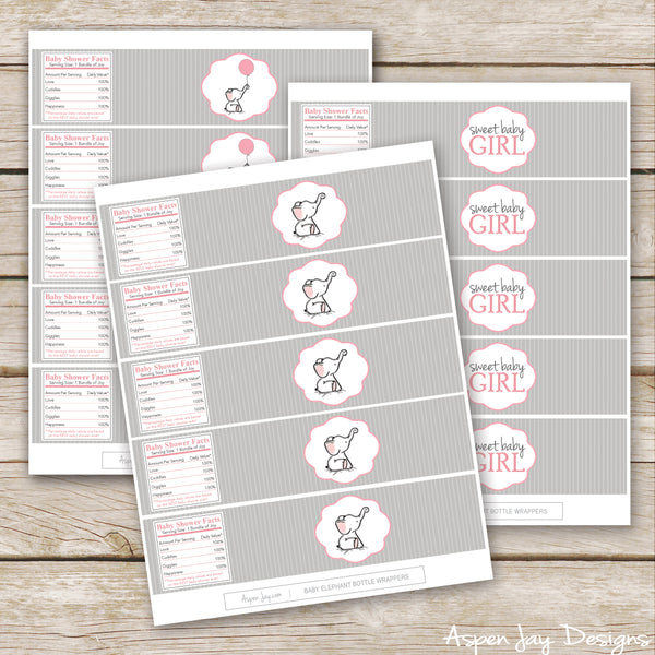 Pink Elephant Bottle Labels