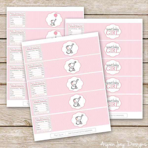 Pink Elephant Bottle Labels