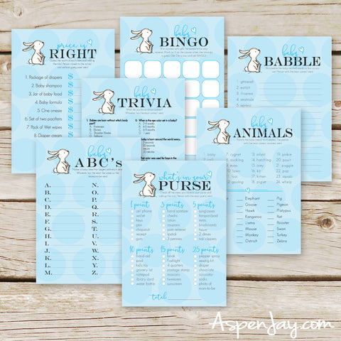 Blue Bunny 7 Baby Shower Games Package