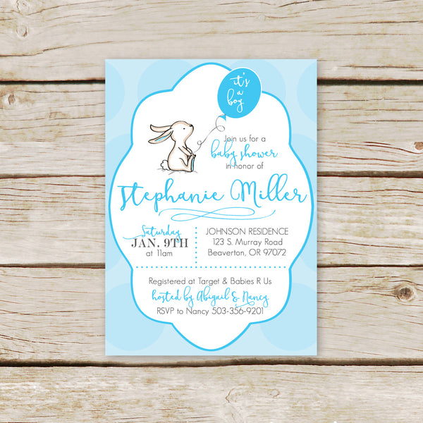 Blue Bunny Baby Shower Invites