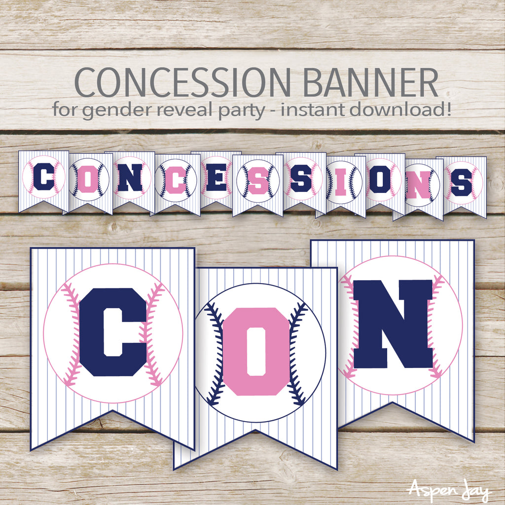Pink & Blue Baseball Concession Banner