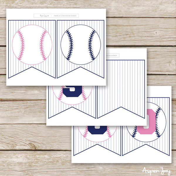 Pink & Blue Baseball Concession Banner
