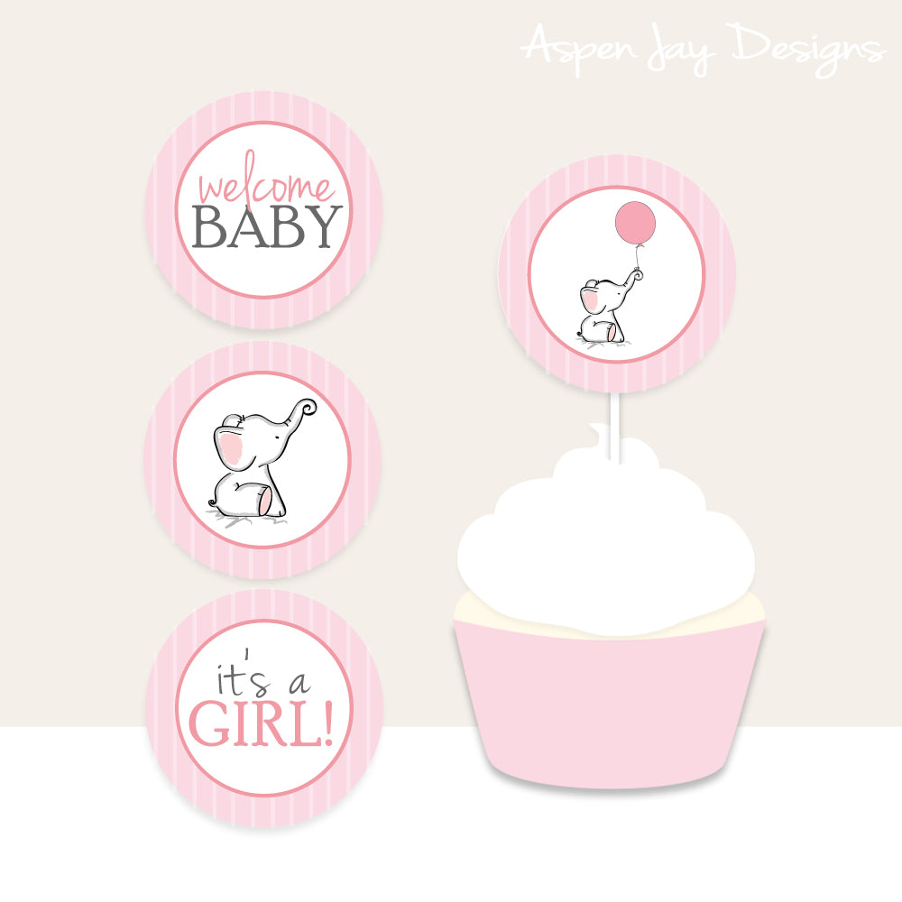 Pink Elephant Cupcake Toppers