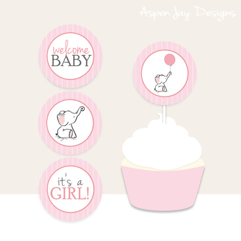 Pink Elephant Cupcake Toppers