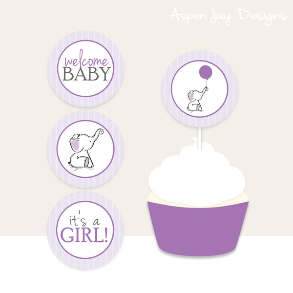 Purple Elephant Cupcake Toppers