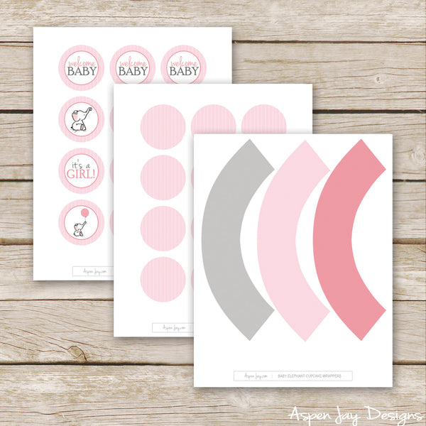 Pink Elephant Cupcake Toppers