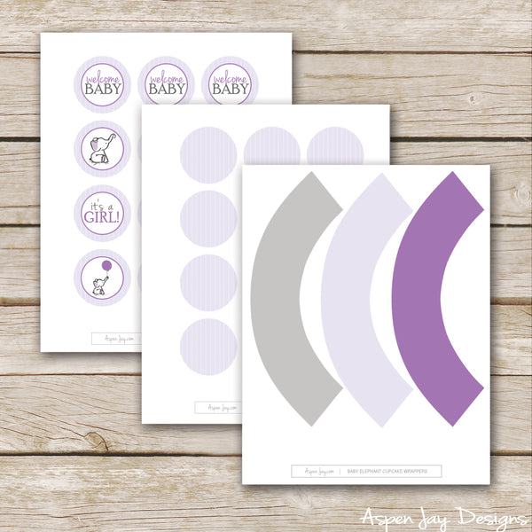 Purple Elephant Cupcake Toppers