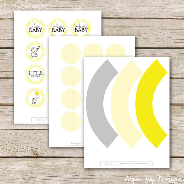 Yellow Elephant Cupcake Toppers