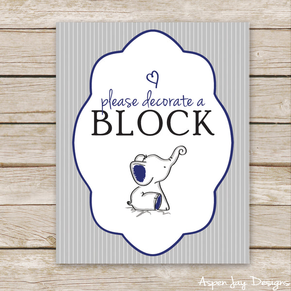 Navy Elephant Sign a Block Sign
