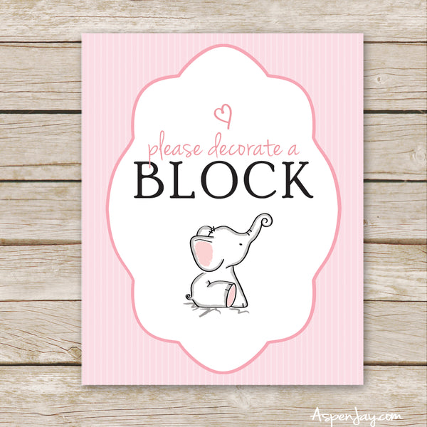 Pink Elephant Decorate A Block Sign AspenJay Pink Elephant Decorate A Block Sign AspenJay