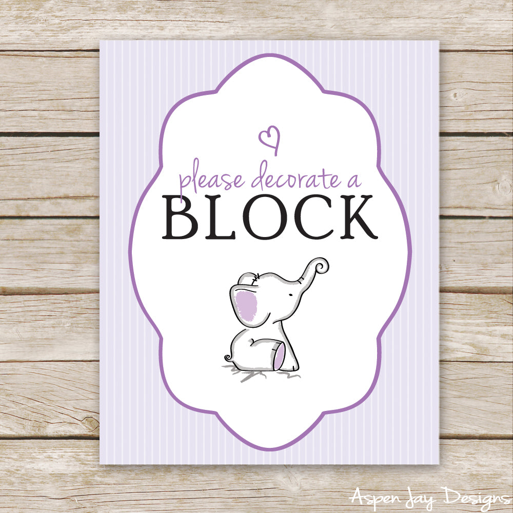 Purple Elephant Decorate a Block Sign