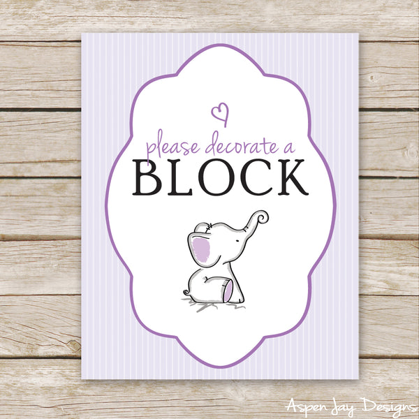 Purple Elephant Decorate a Block Sign