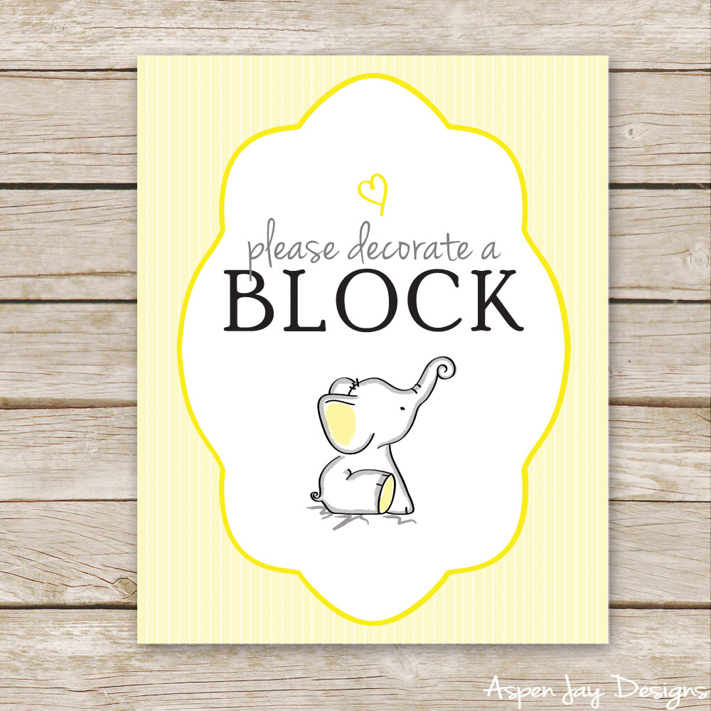 Yellow Elephant Decorate a Block Sign