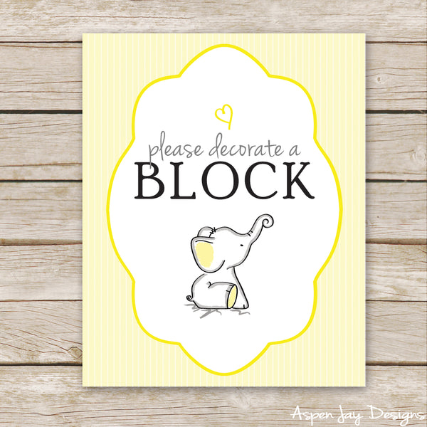 Yellow Elephant Sign a Block Sign