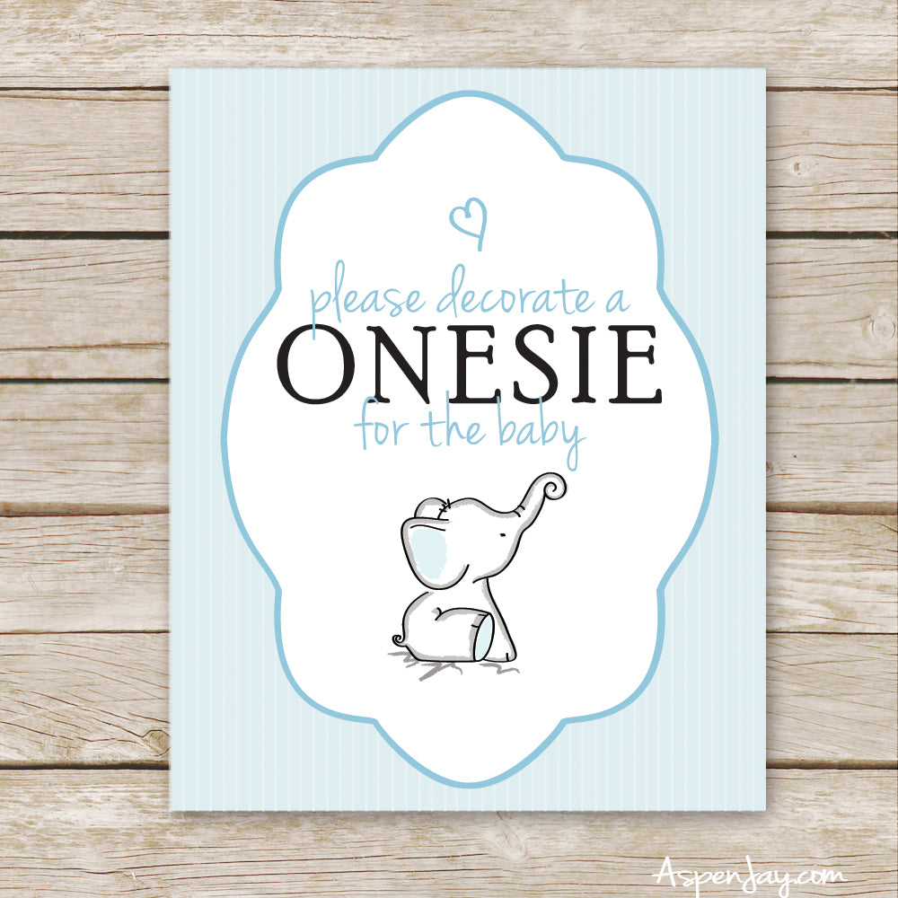 Blue Elephant Decorate a Onesie Sign