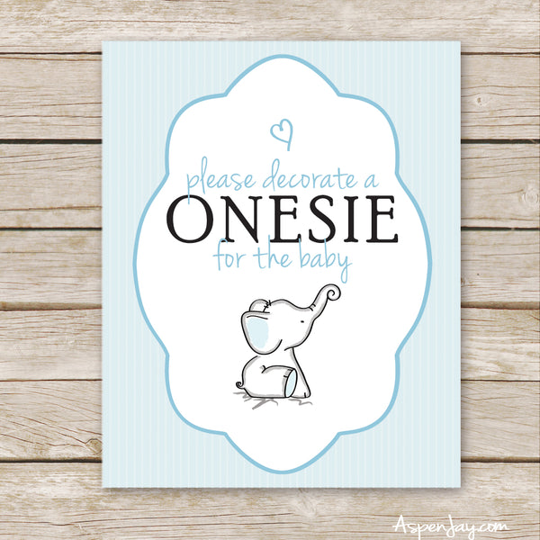Blue Elephant Decorate a Onesie Sign