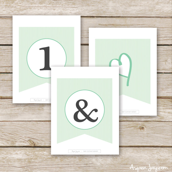 Green Elephant Banner - ALL Letters & Numbers