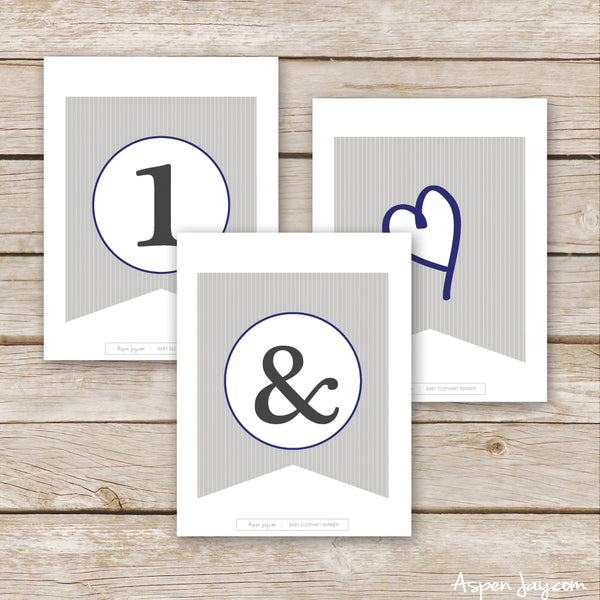 Navy Elephant Banner - ALL Letters & Numbers