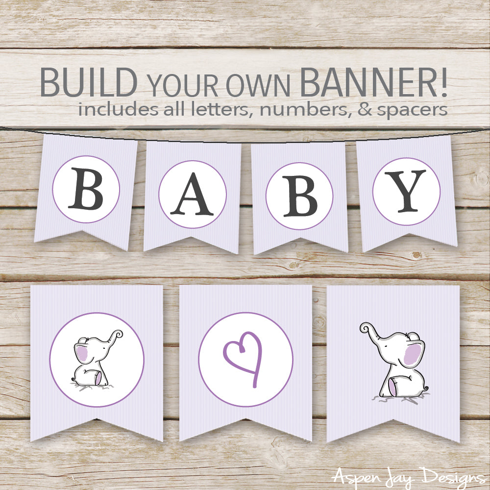 Purple Elephant Banner - ALL Letters & Numbers