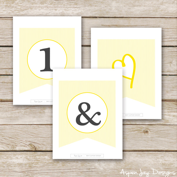 Yellow Elephant Banner - ALL Letters & Numbers