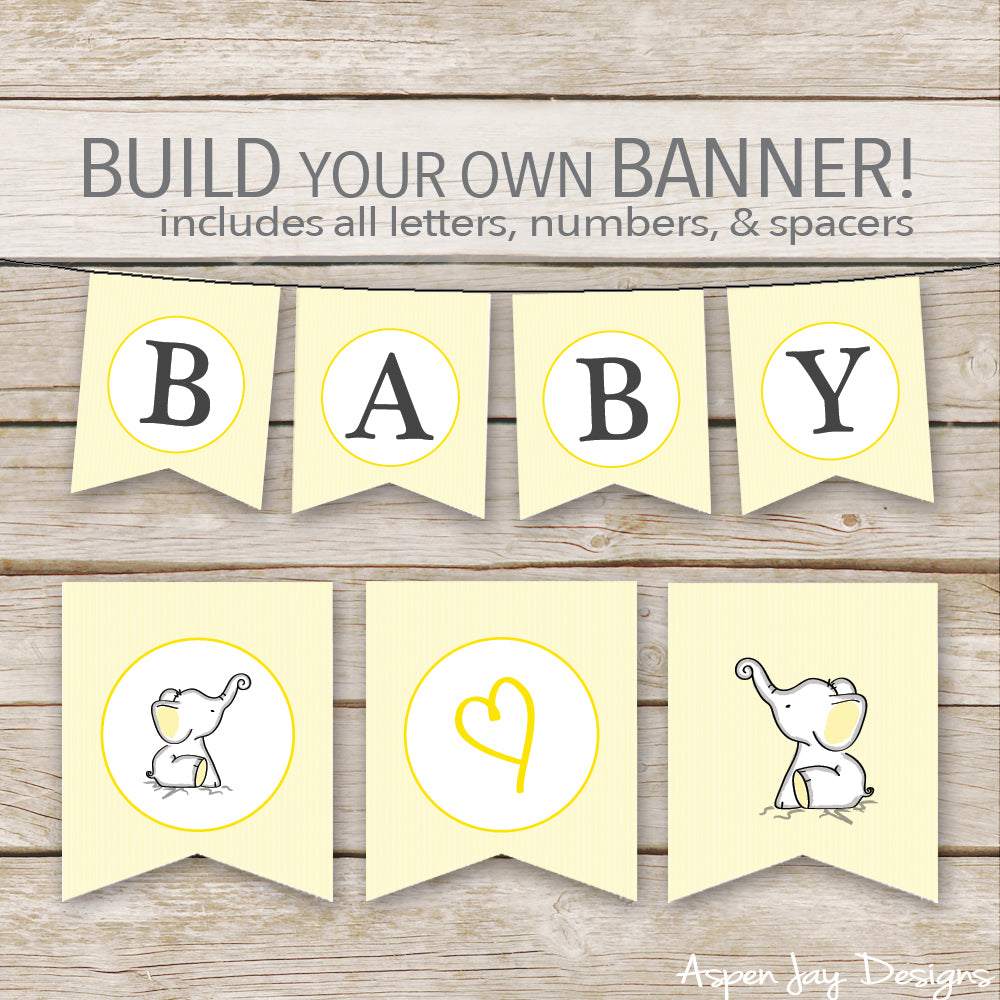 Yellow Elephant Banner - ALL Letters & Numbers