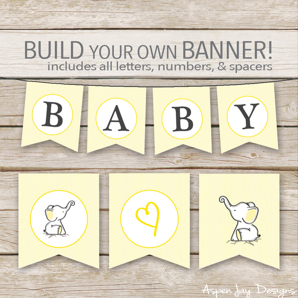 Yellow Elephant Banner - ALL Letters & Numbers