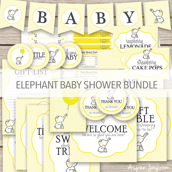 Yellow Elephant Baby Shower Decor Package