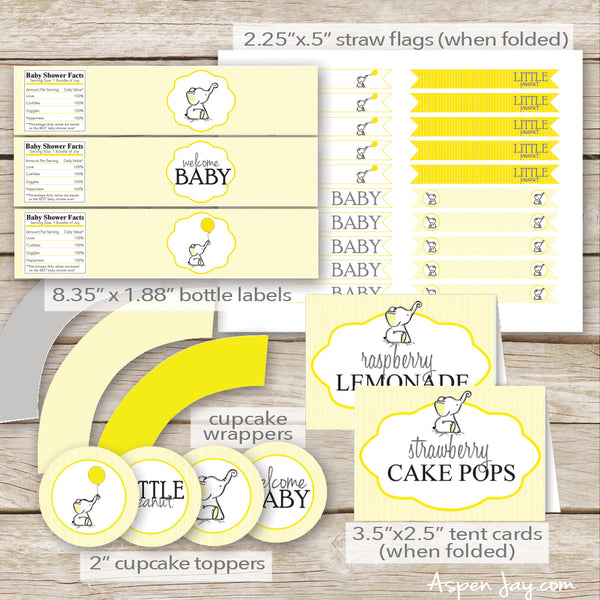 Yellow Elephant Baby Shower Decor Package