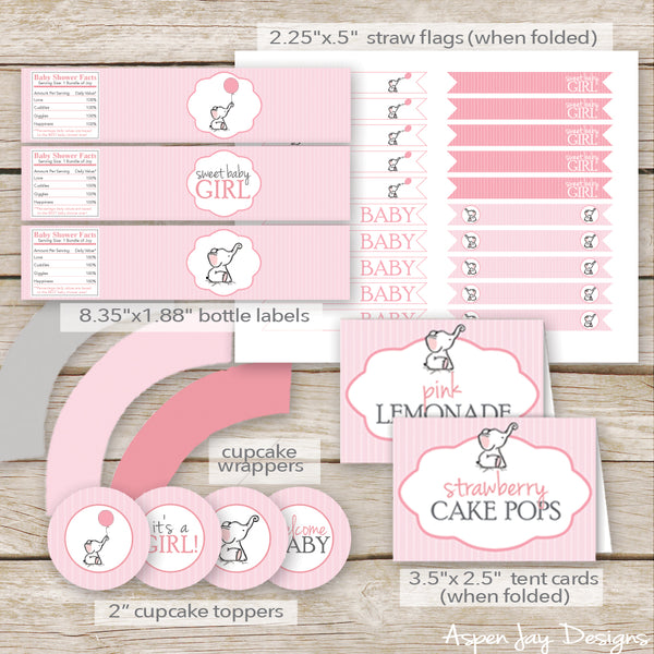 Pink Elephant Baby Shower Decor Package
