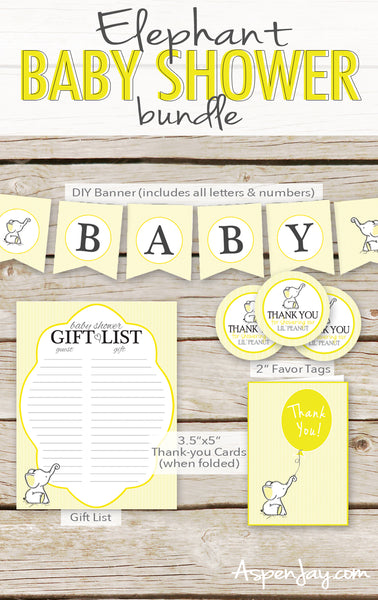 Yellow Elephant Baby Shower Decor Package