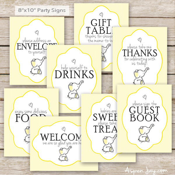 Yellow Elephant Baby Shower Decor Package
